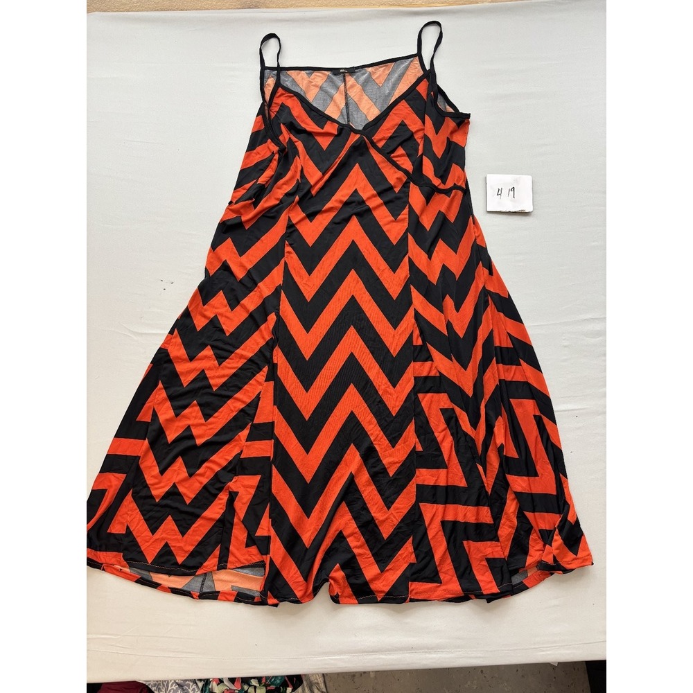 Milano Womens Black Orange Chevron Spaghetti Strap V-Neck Knit Midi Dress